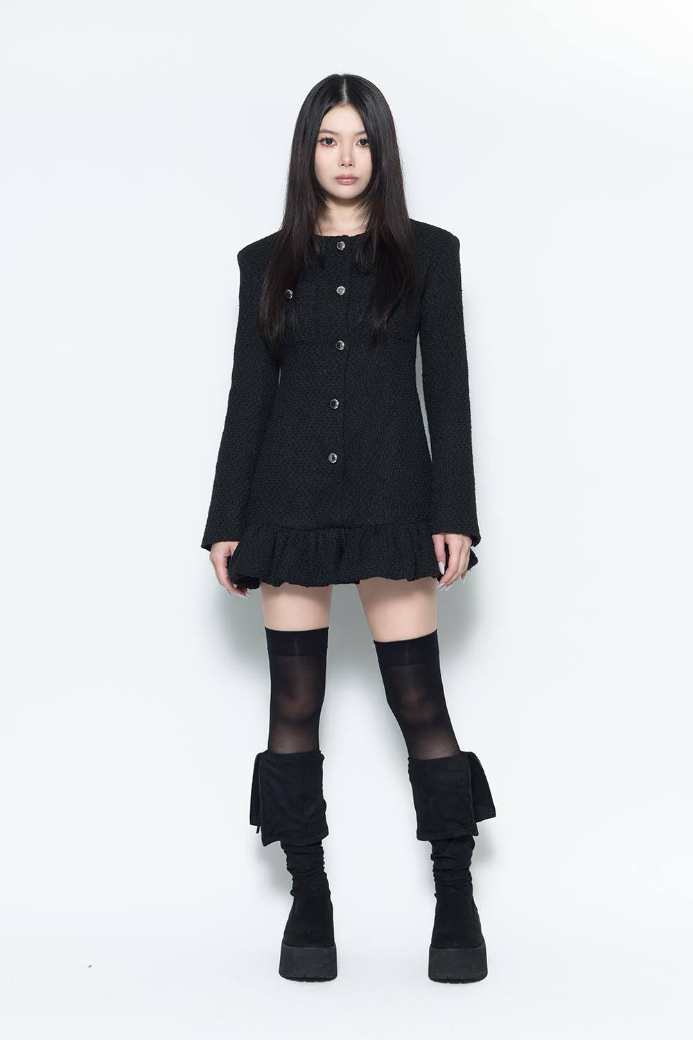 THEREDTHREAD / ザレッドスレッド】S tweed balloon dress mini