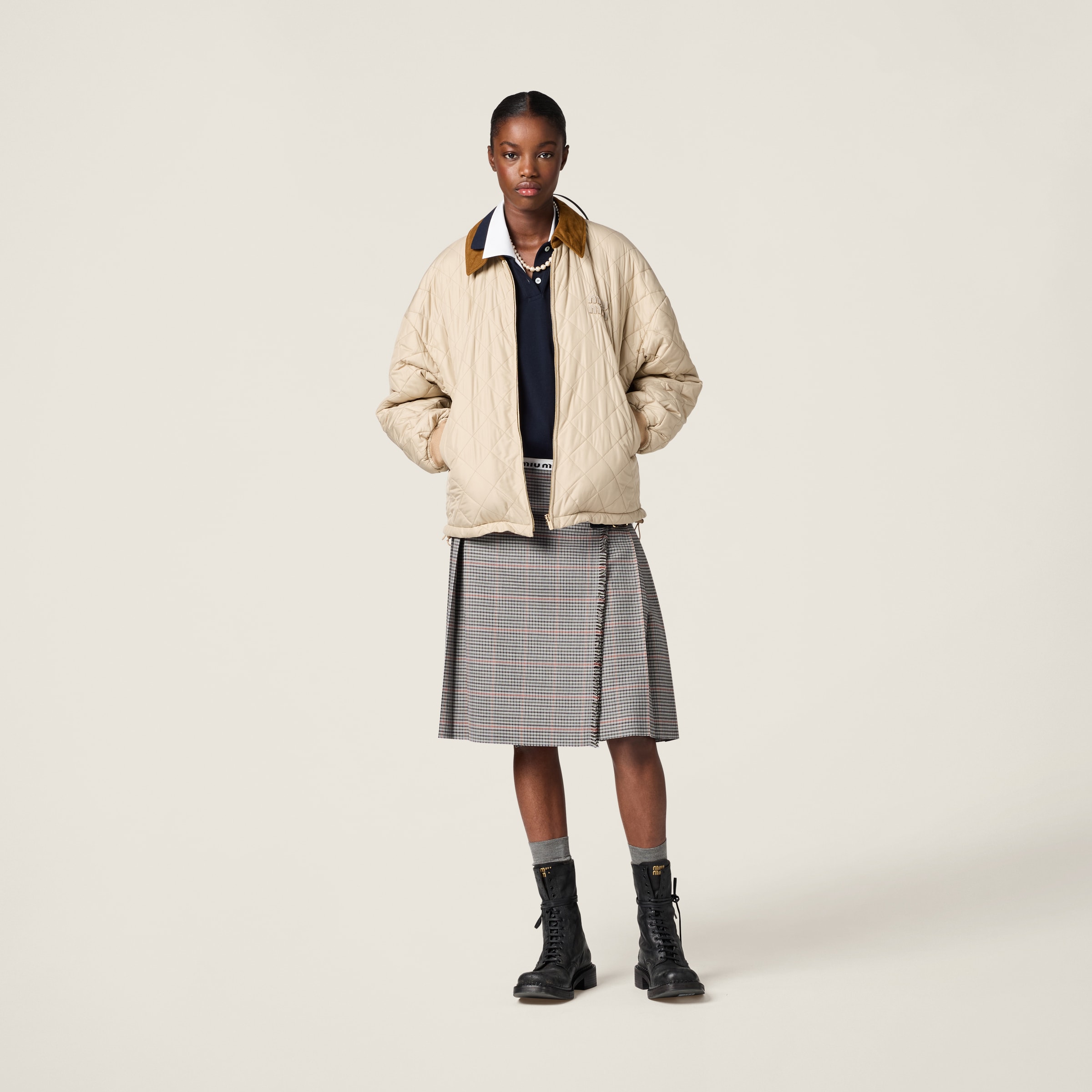 Sand Beige Technical Fabric Blouson Jacket | Miu Miu