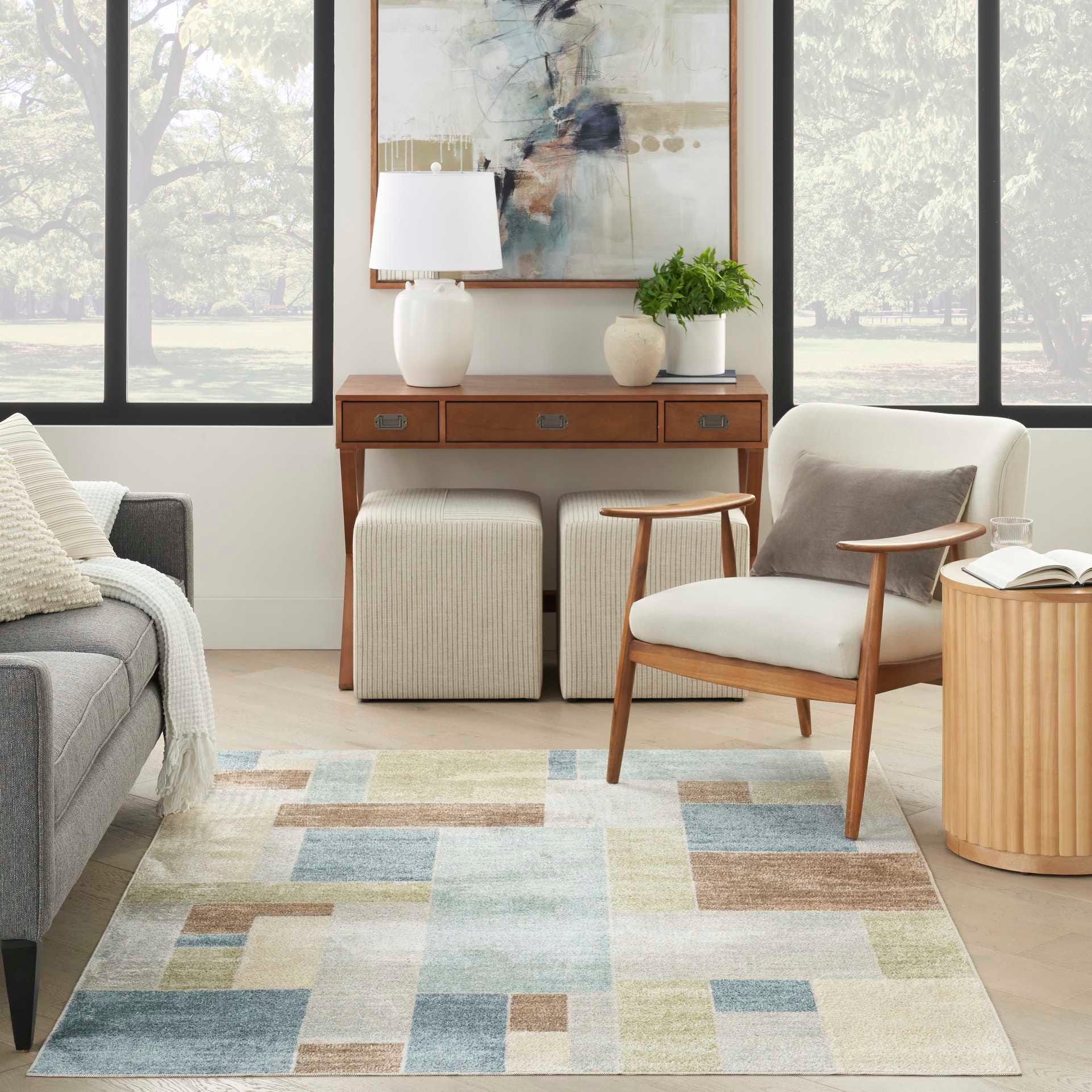 Astra Machine Washable Blue Green Multi Indoor only Geometric Rug
