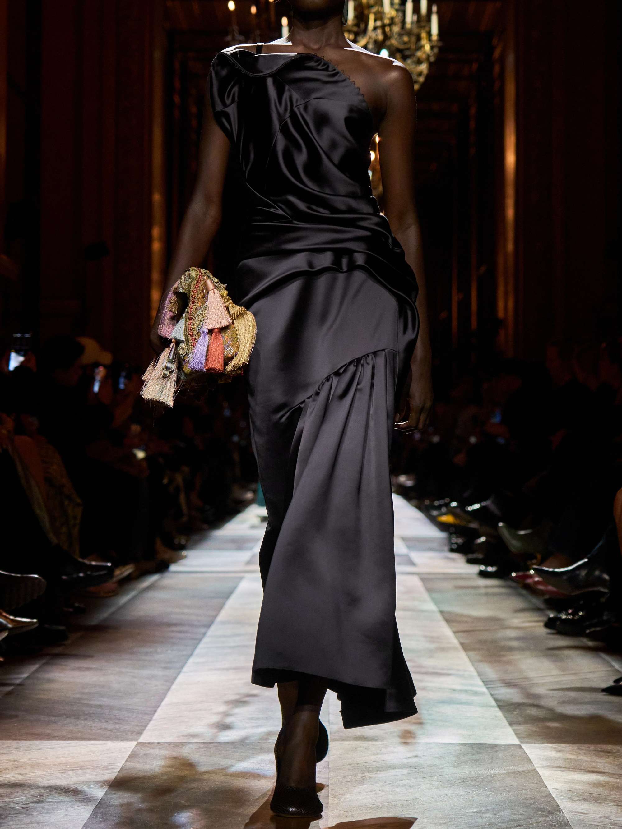 DRIES VAN NOTEN One-shoulder gathered pleated satin midi dress