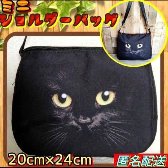 黒猫 【ショルダーバッグ】 ブラック 上部ファスナー式 斜めがけバッグ