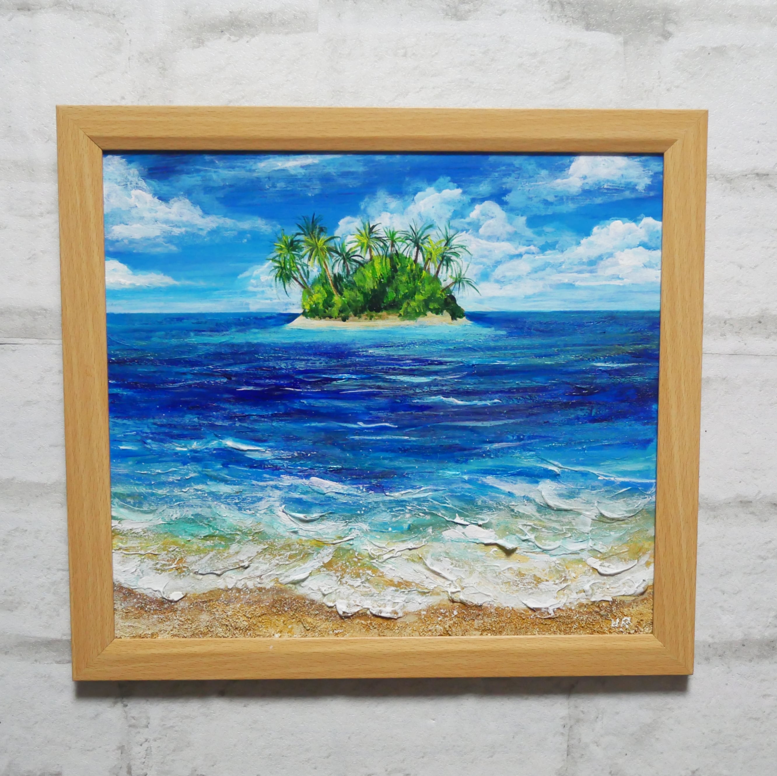 真作】絵画 油彩0号 地中海の風景画 青い海の見える街 W149 真作】絵画