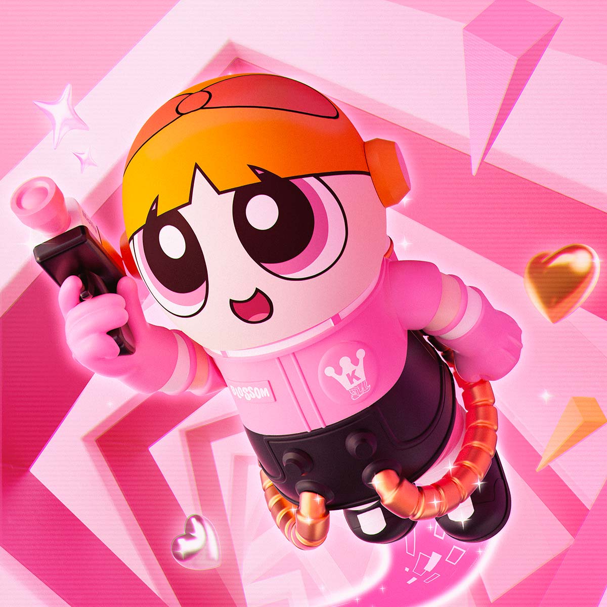 MEGA SPACE MOLLY 400%+100% THE POWERPUFF GIRLS-Blossom - POP MART